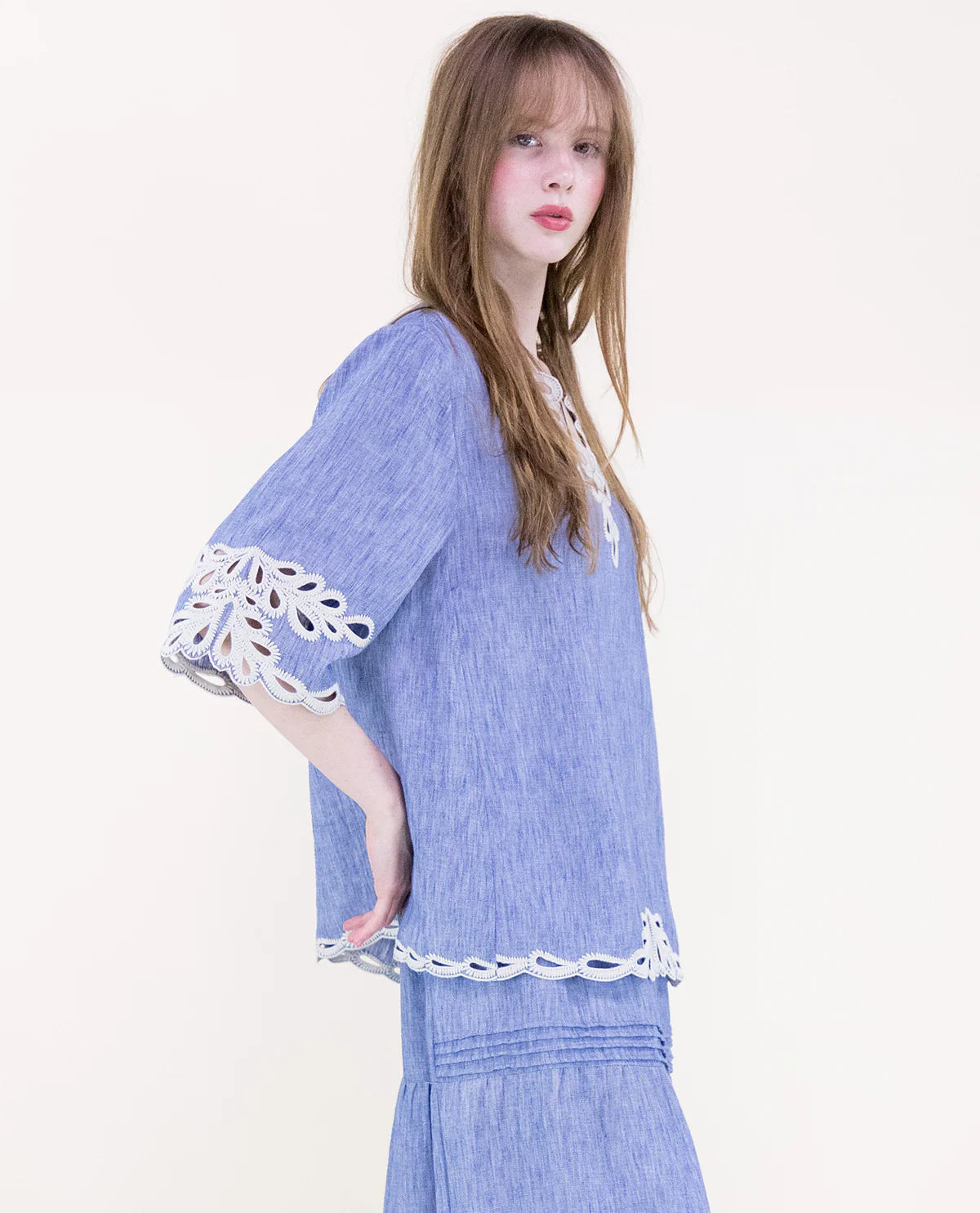 Original USA Eyelet Embroidered Top Denim