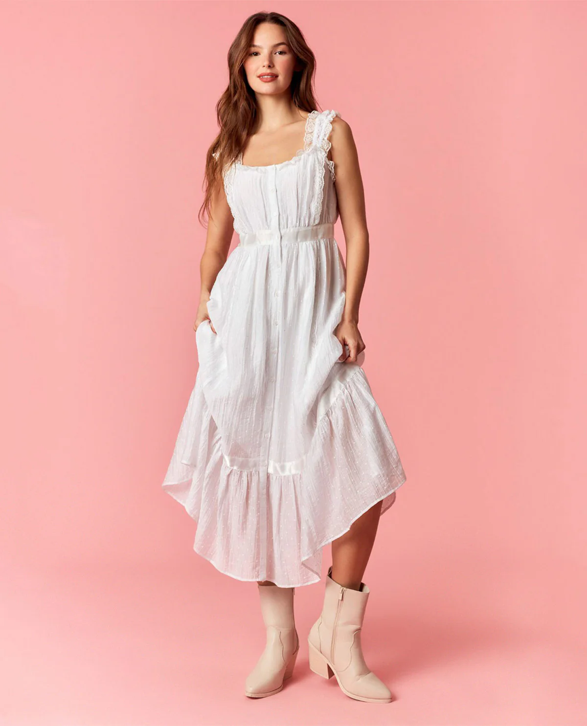 Peach Love Dress White