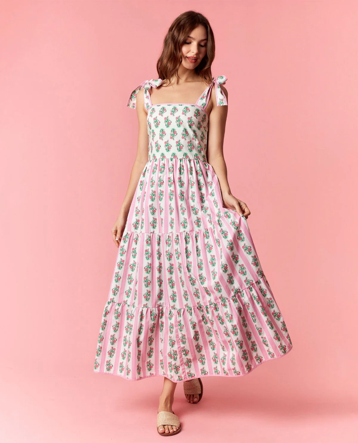 Peach Love Floral Smocked Sleeveless Dress