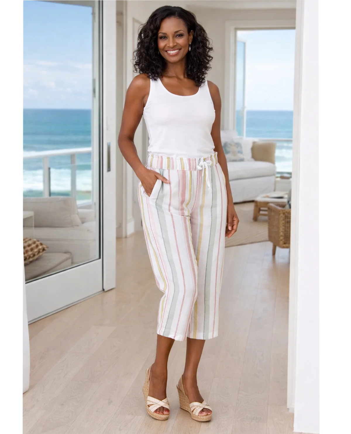 Dash Yarn Dye Linen Tie Waist Capri