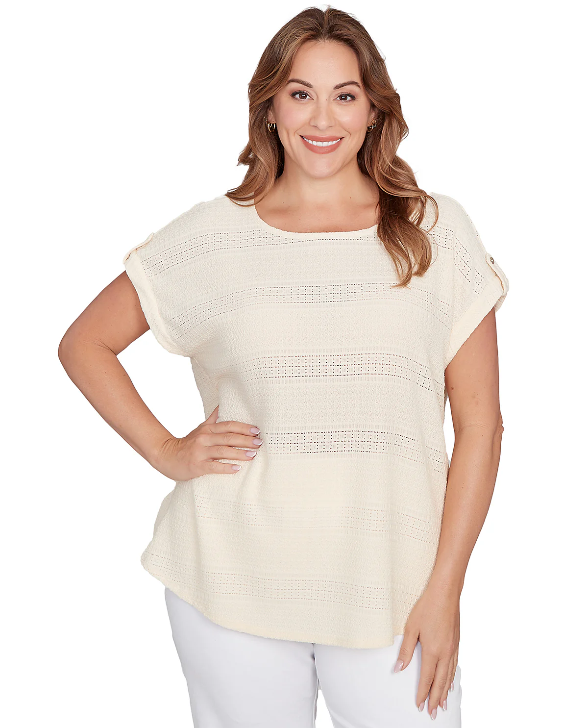 Ruby Road Boho Chic Crochet Like Knit Top