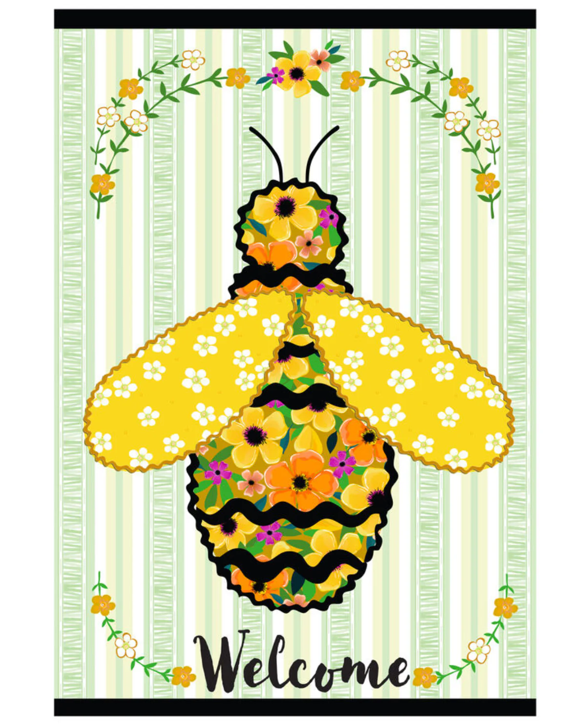 Ric Rac Bee Applique Garden Flag