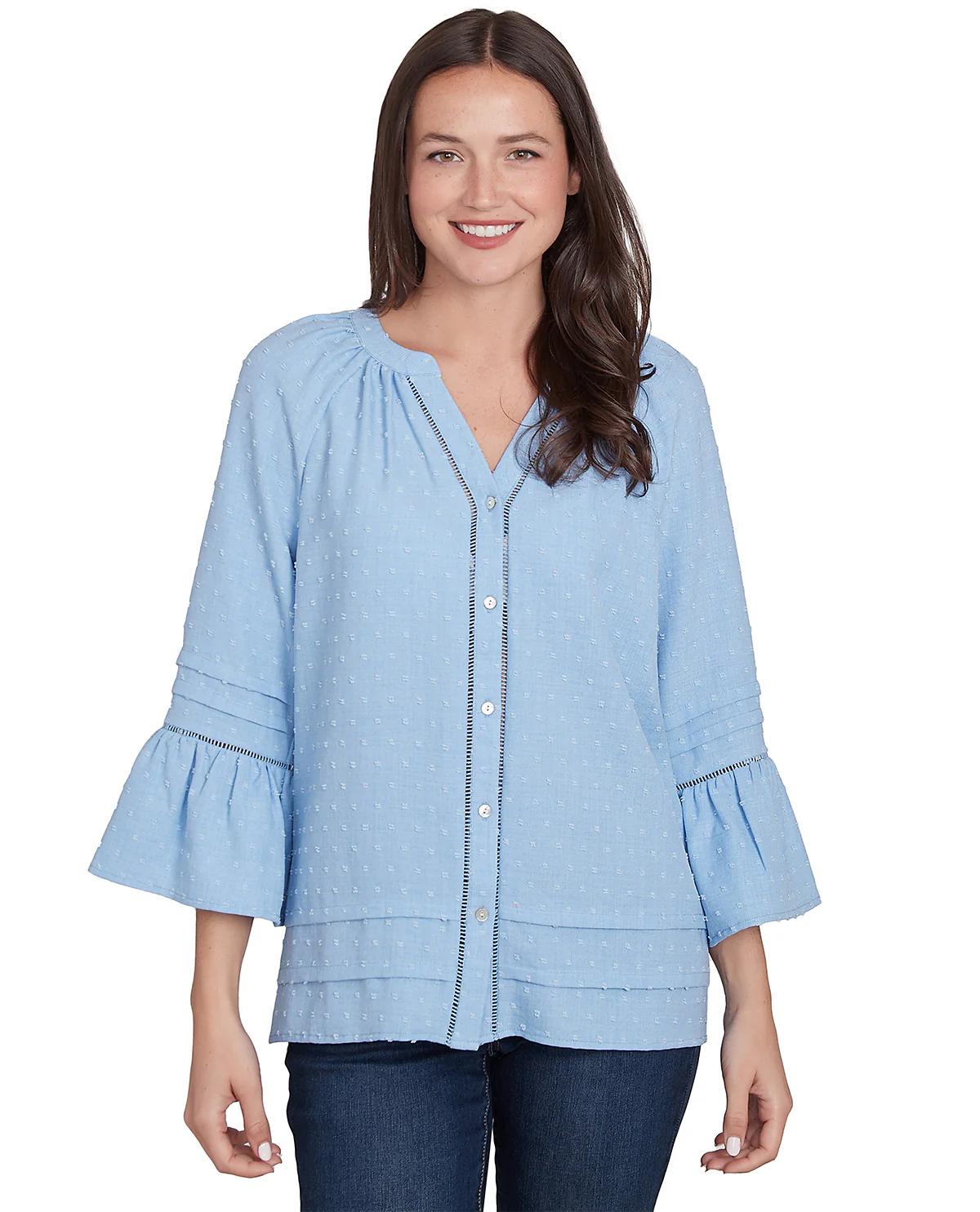 Ruby Road Bella Vista 3/4 Sleeve Clip Dot Woven Top