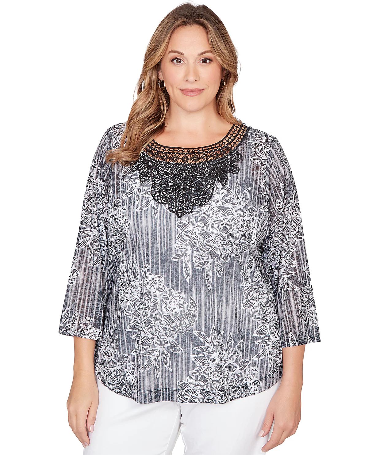 Ruby Road Floral Sublimation Print Knit Top