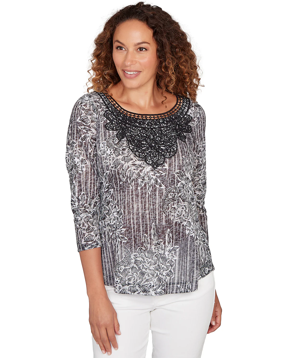 Ruby Road Petite Floral Sublimation Print Knit Top