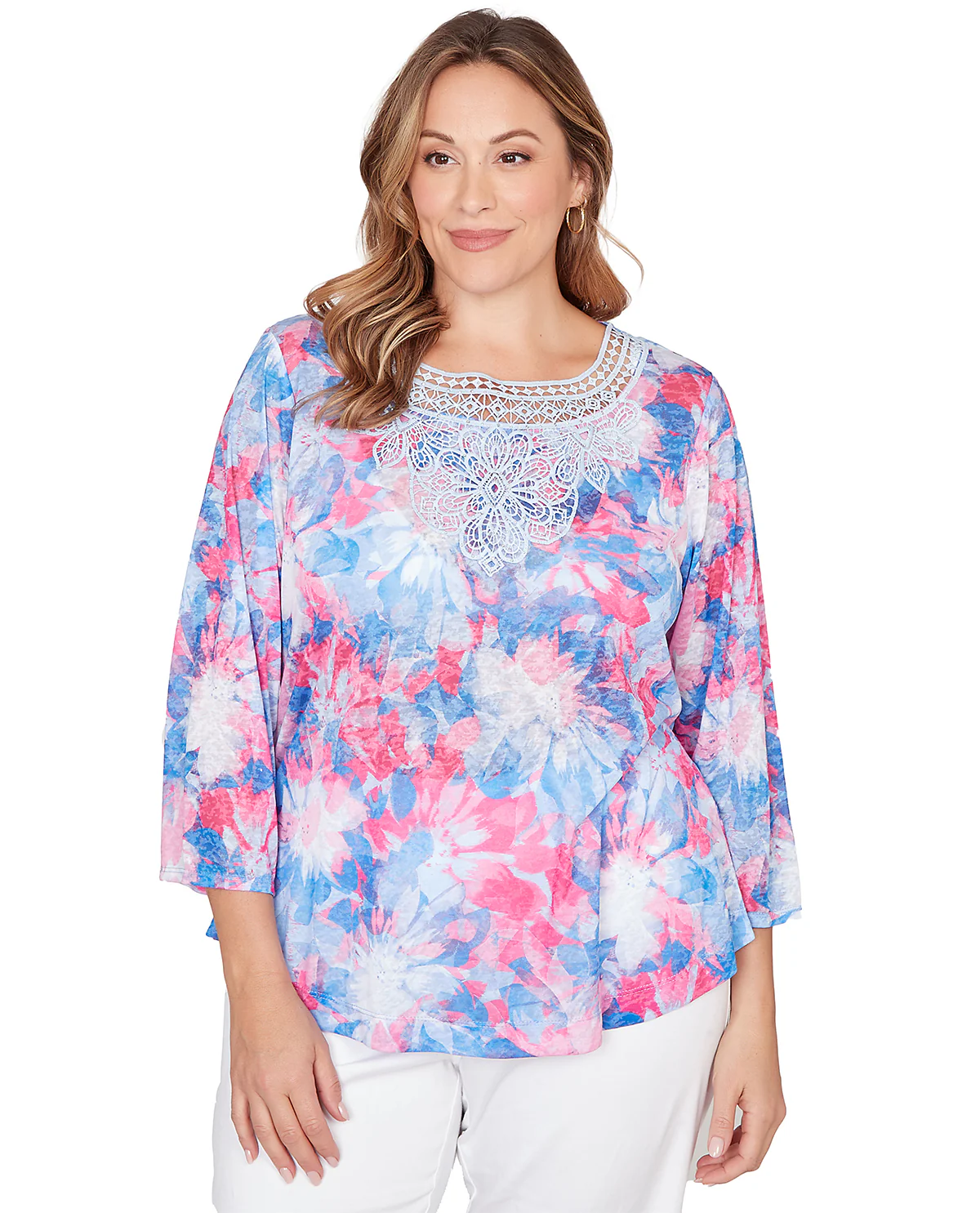 Ruby Road Floral Sublimation Print Top Lt Blue