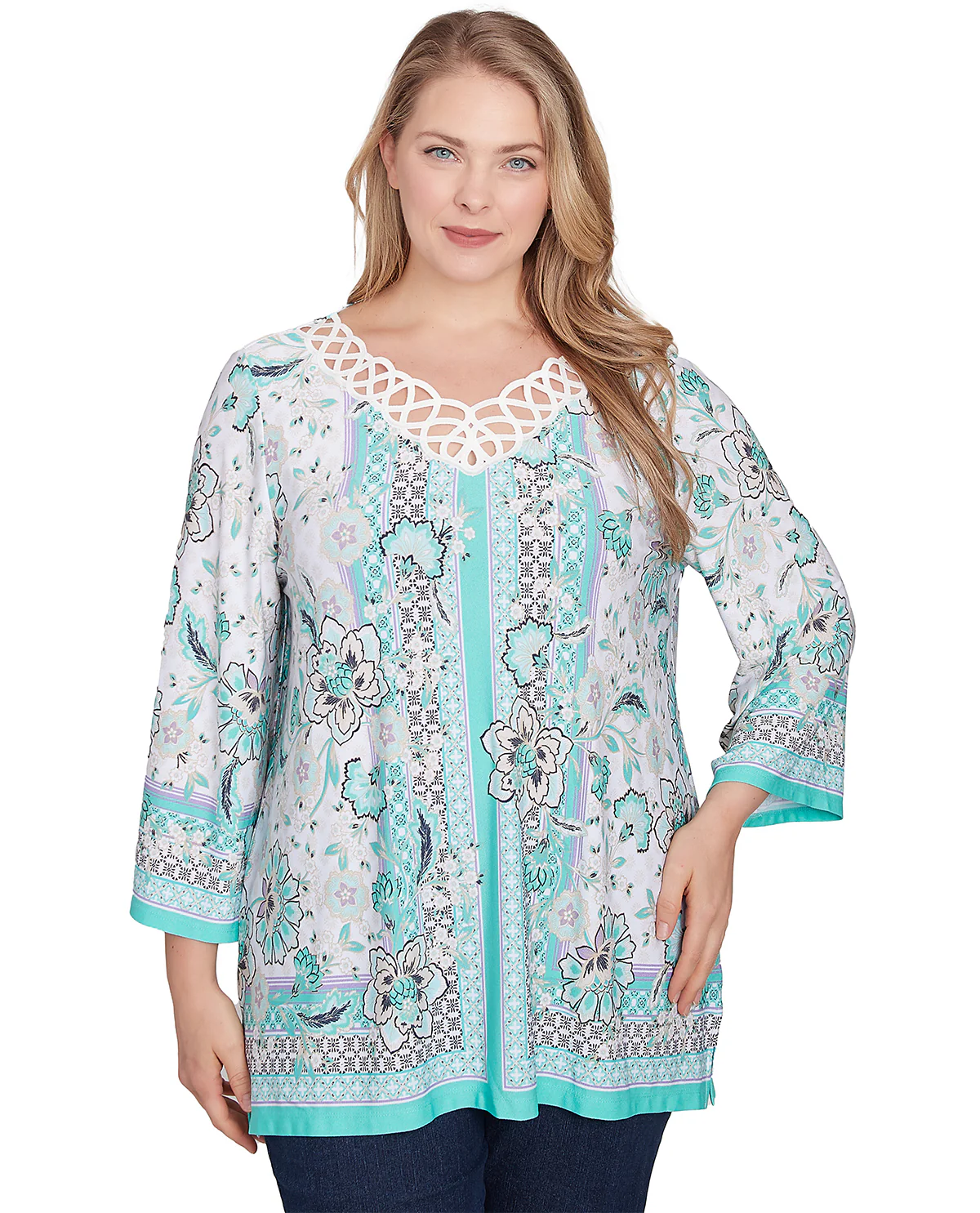 Ruby Road Hello Spring 3/4 Sleeve V-Neck Floral Top Julep