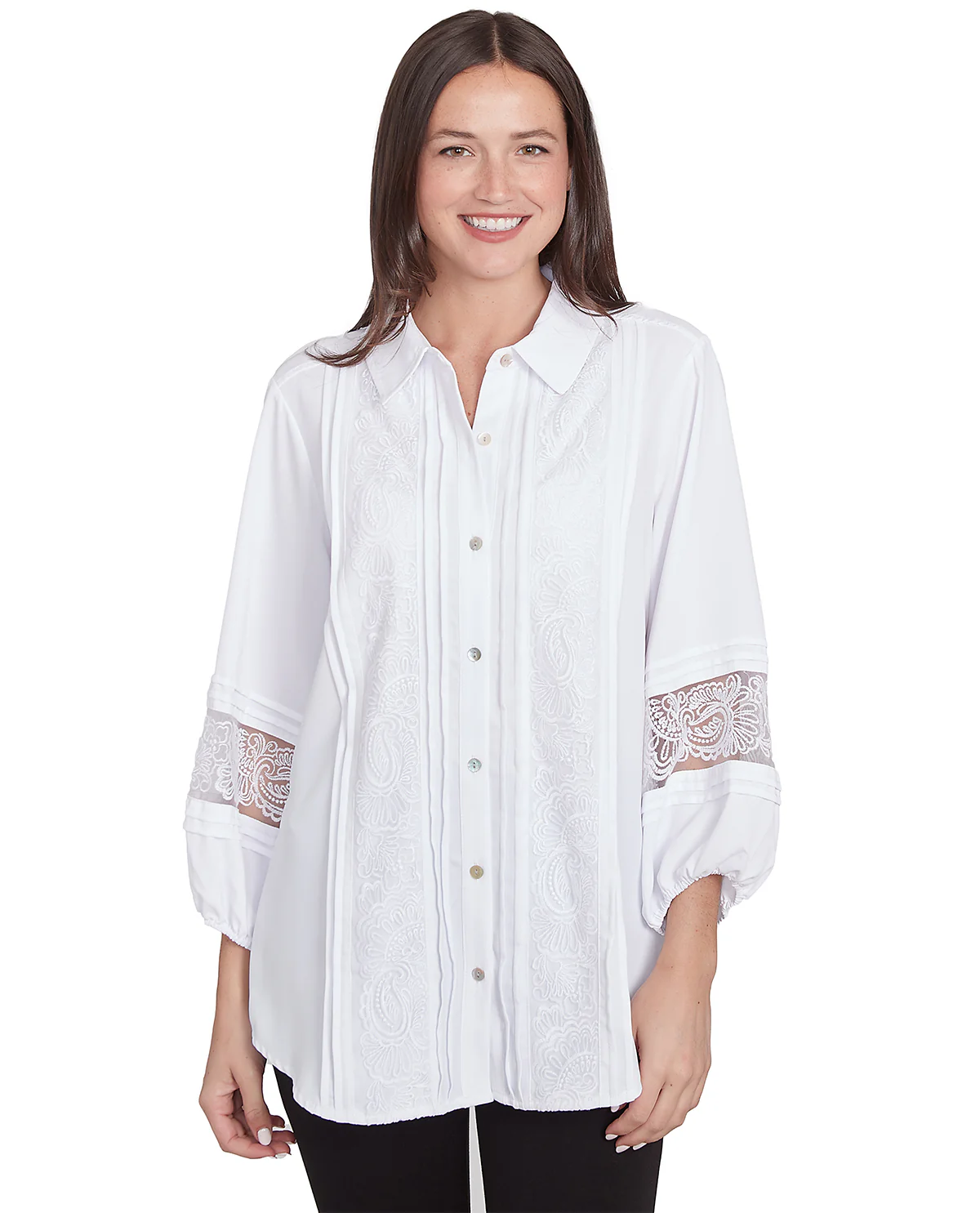 Ruby Road Hello Spring Lace Insert Woven Top White
