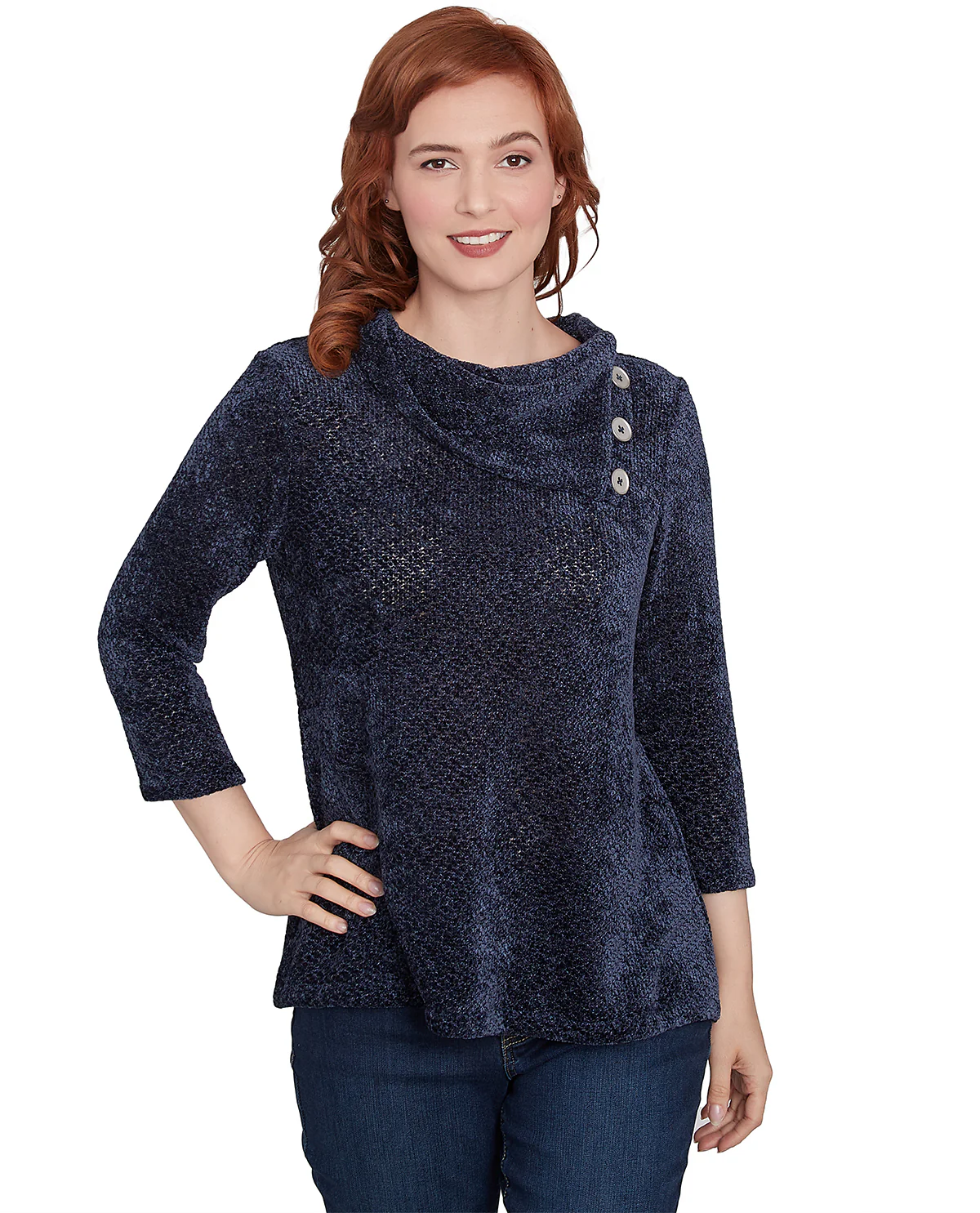 Ruby Road Must Haves II 3/4 Sleeve Shine Chenille Pullover Knit Top