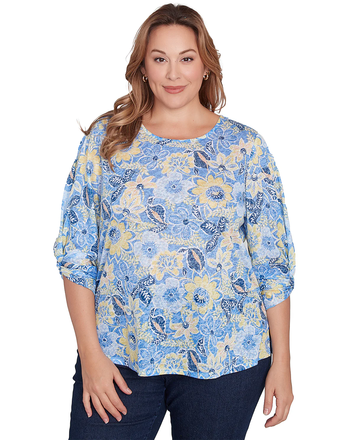 Ruby Road Must Haves Floral Knit Top Bluebird