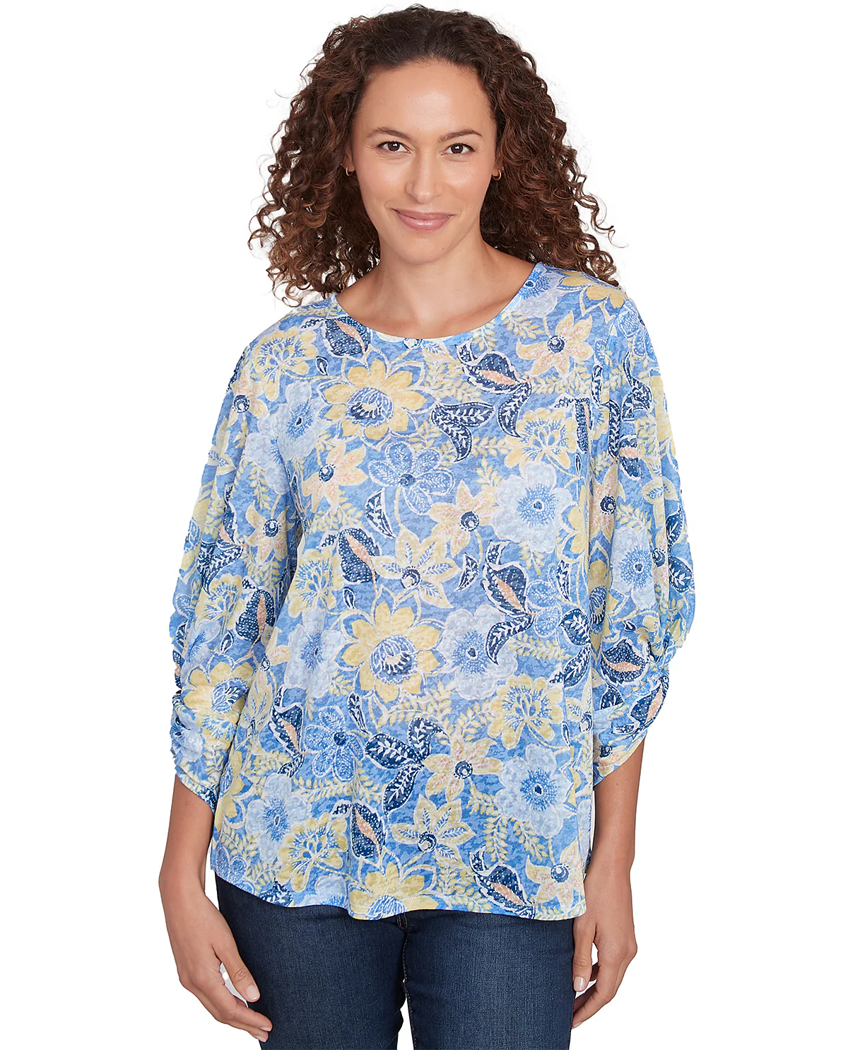 Ruby Road Must Haves II Bloom Florals Knit Top Bluebird