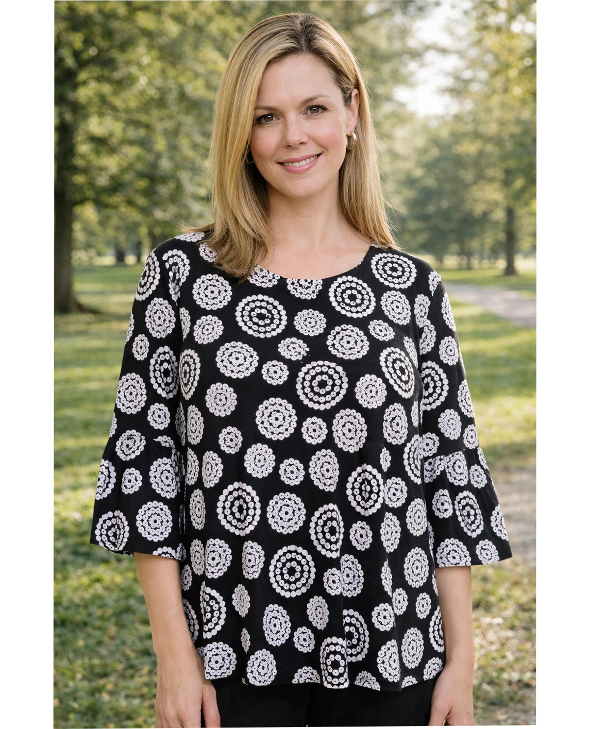 Ruby Road Must Haves Puff Knit Top Black/White