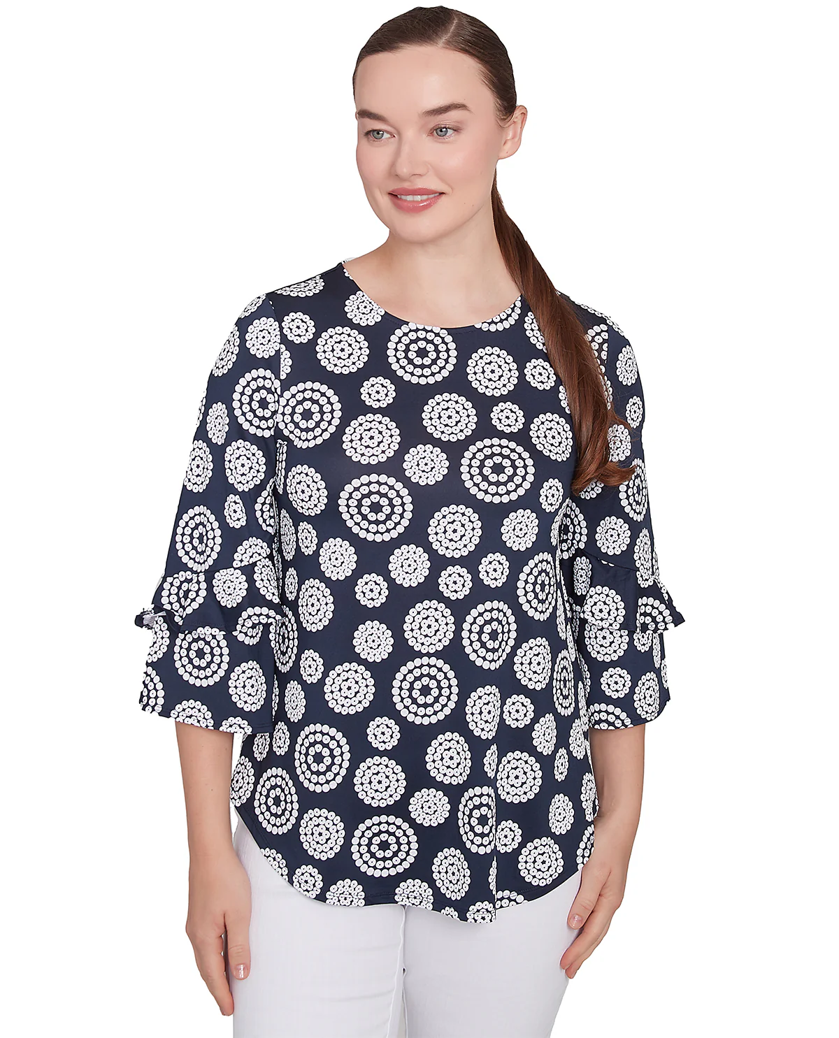 Ruby Road Must Haves Polka Dot Knit Top Navy