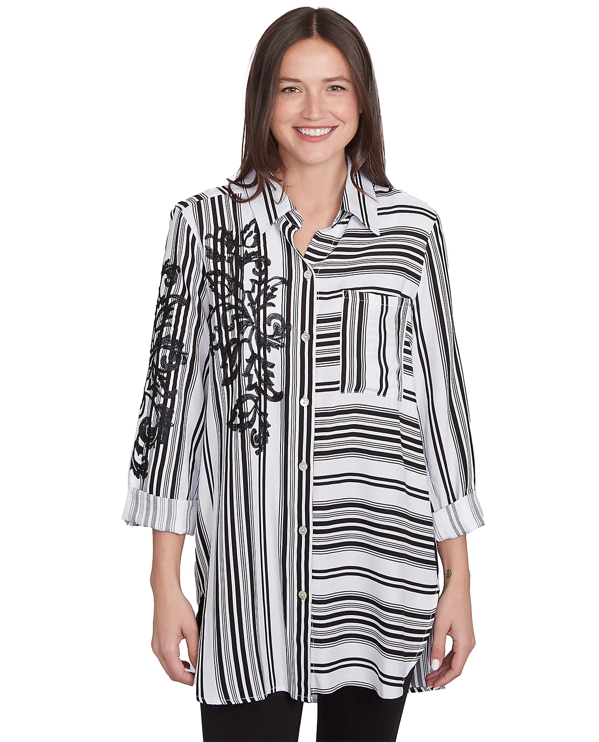Ruby Road Monochrome Moment Oasis Woven Top Black/White