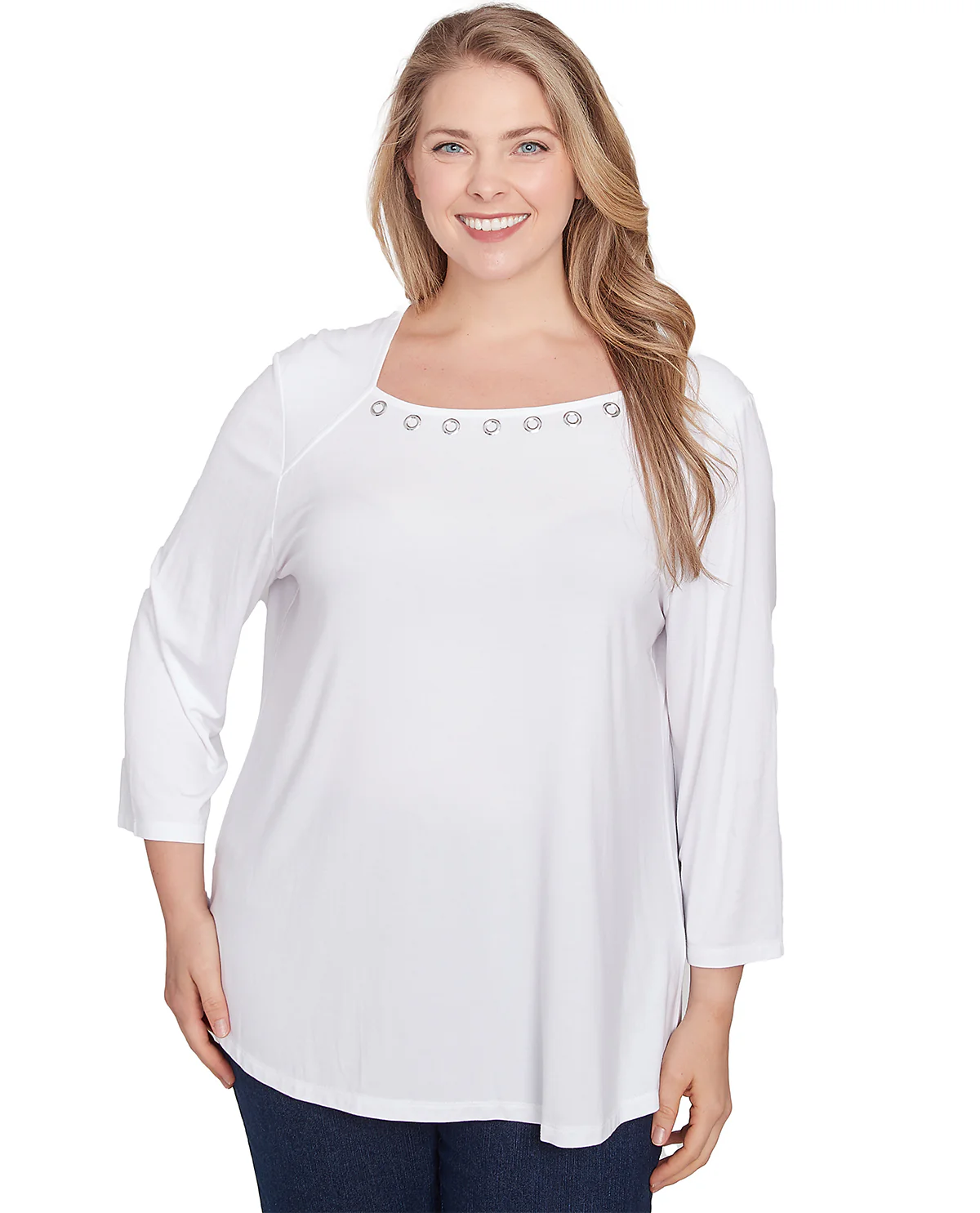 Ruby Road Casual Luxe Grommet Knit Top White