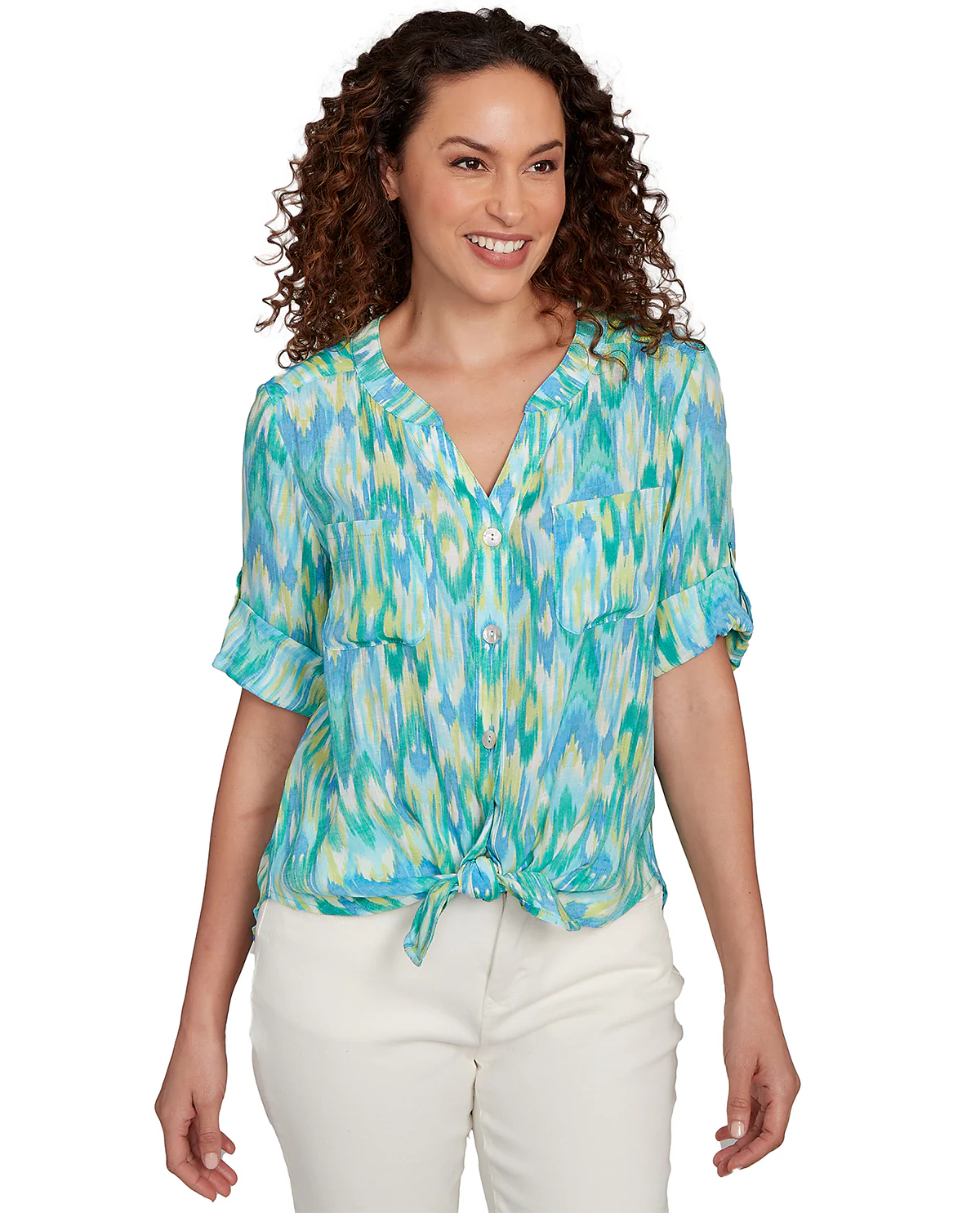 Ruby Road Petite Paradise Cove Woven Top Parrot Multi