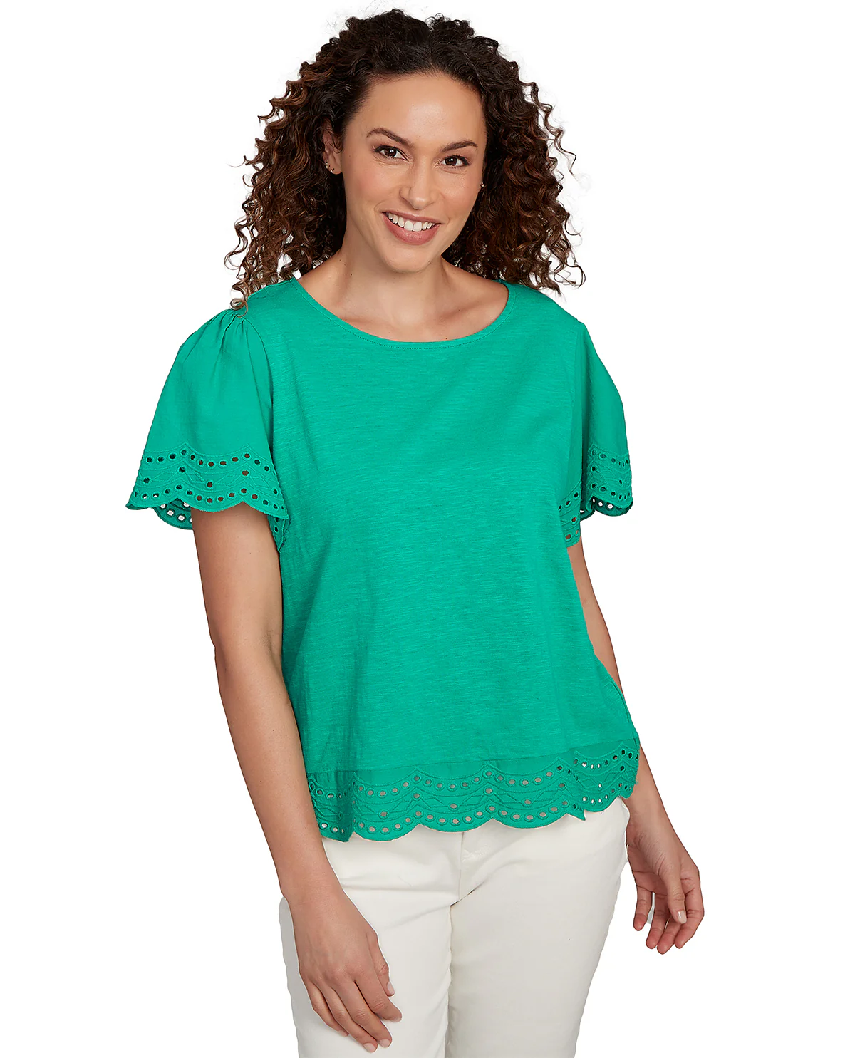 Ruby Road Paradise Cove Embroidered Solid Knit Top