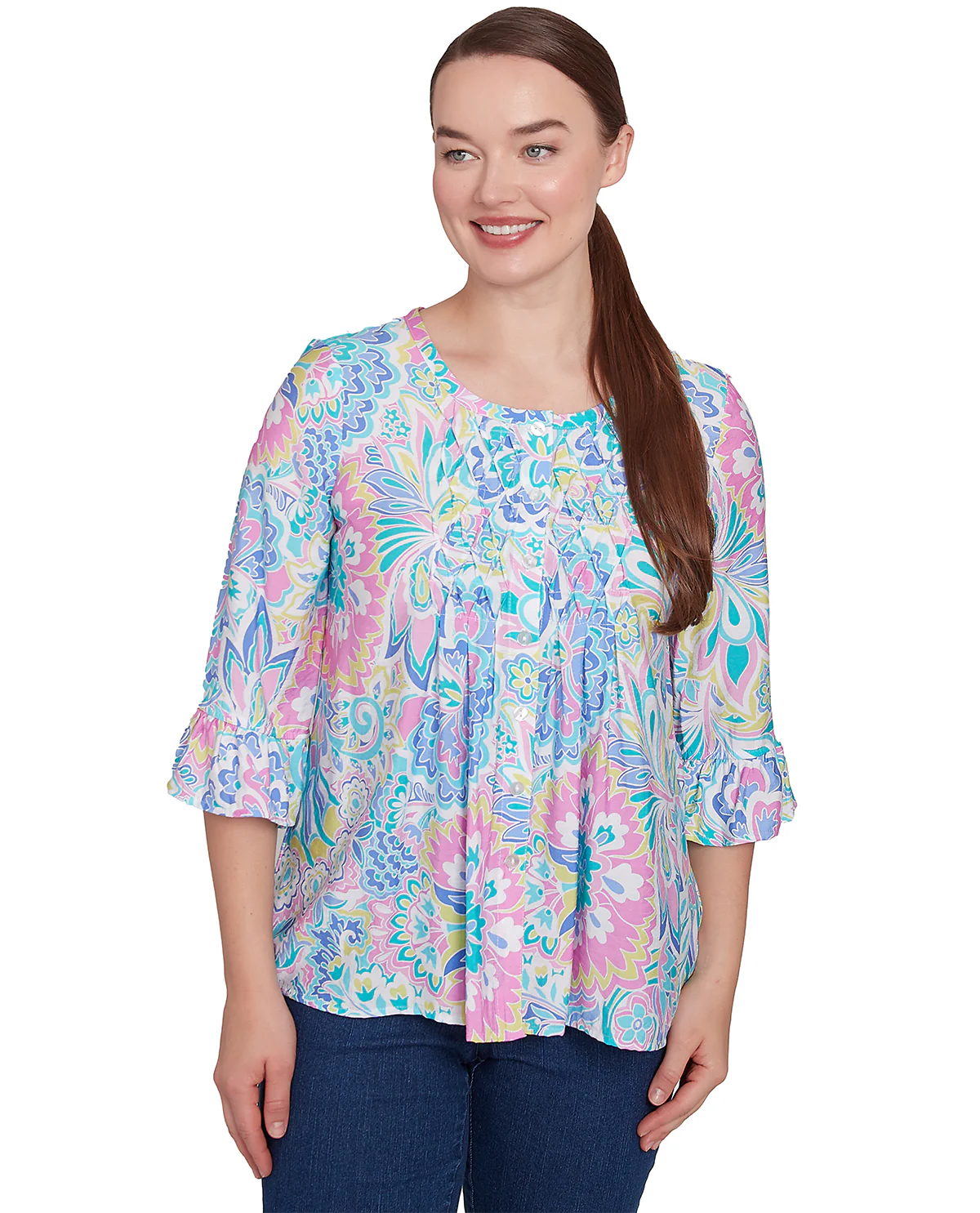 Ruby Road Spring Oasis Woven Floral Top Capri Multi