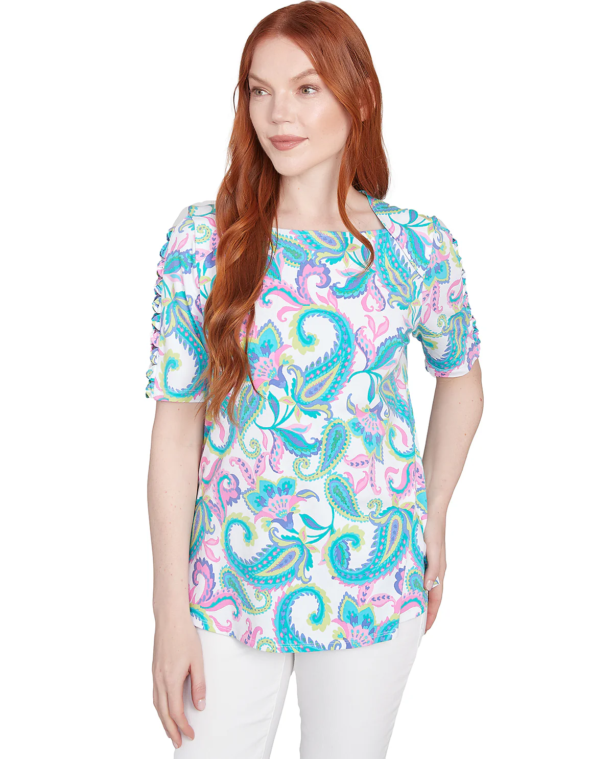Ruby Road Spring Oasis Paisley Knit Top Cyclamen