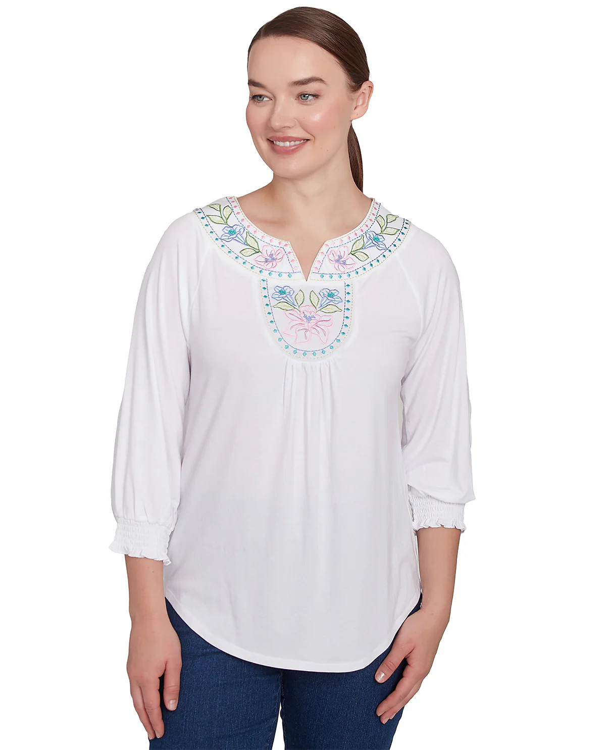 Ruby Road Spring Oasis Embroidered Knit Top White