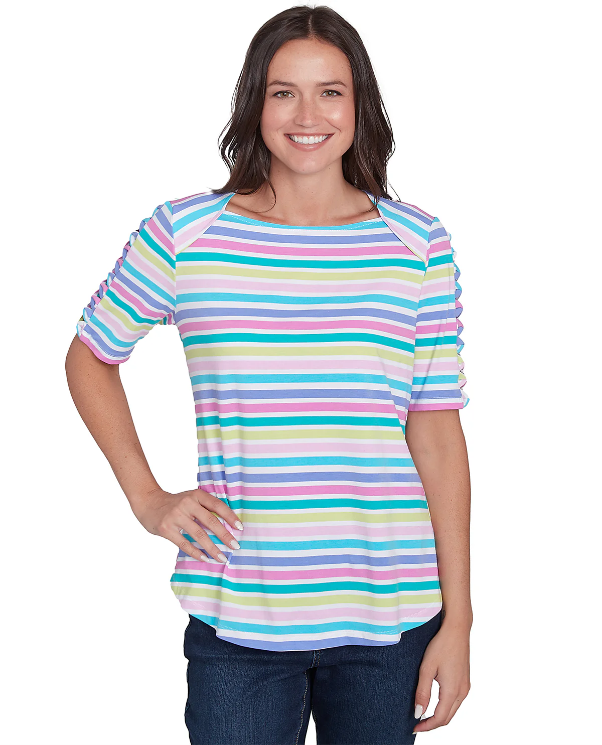 Ruby Road Spring Oasis Stripe V-Neck Knit Top Capri