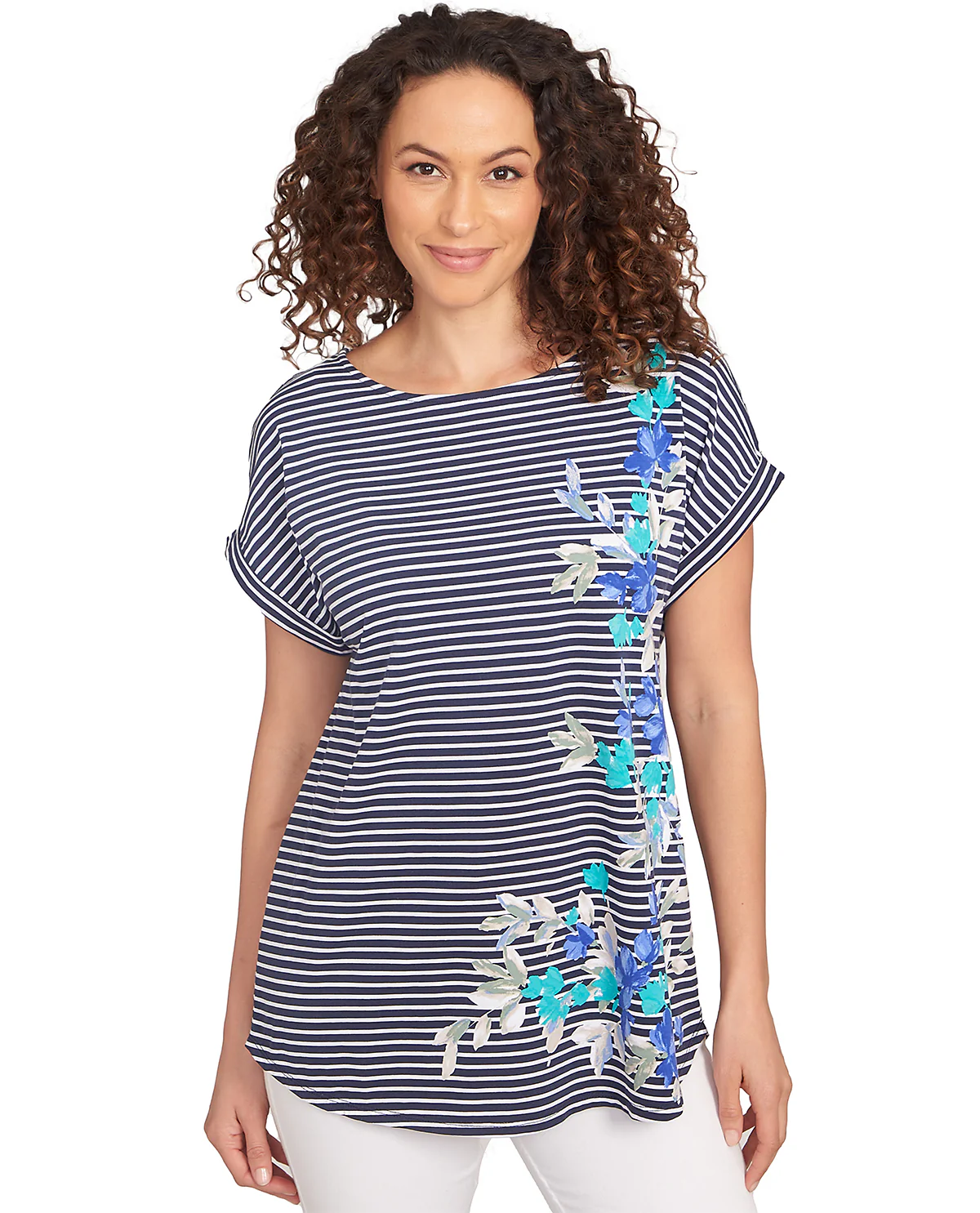 Ruby Road Stripe Right Floral Stripe Knit Top - Image 2