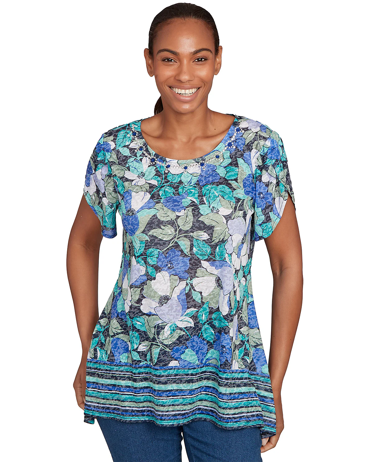 Ruby Road Stripe Right Floral Knit Top - Image 2