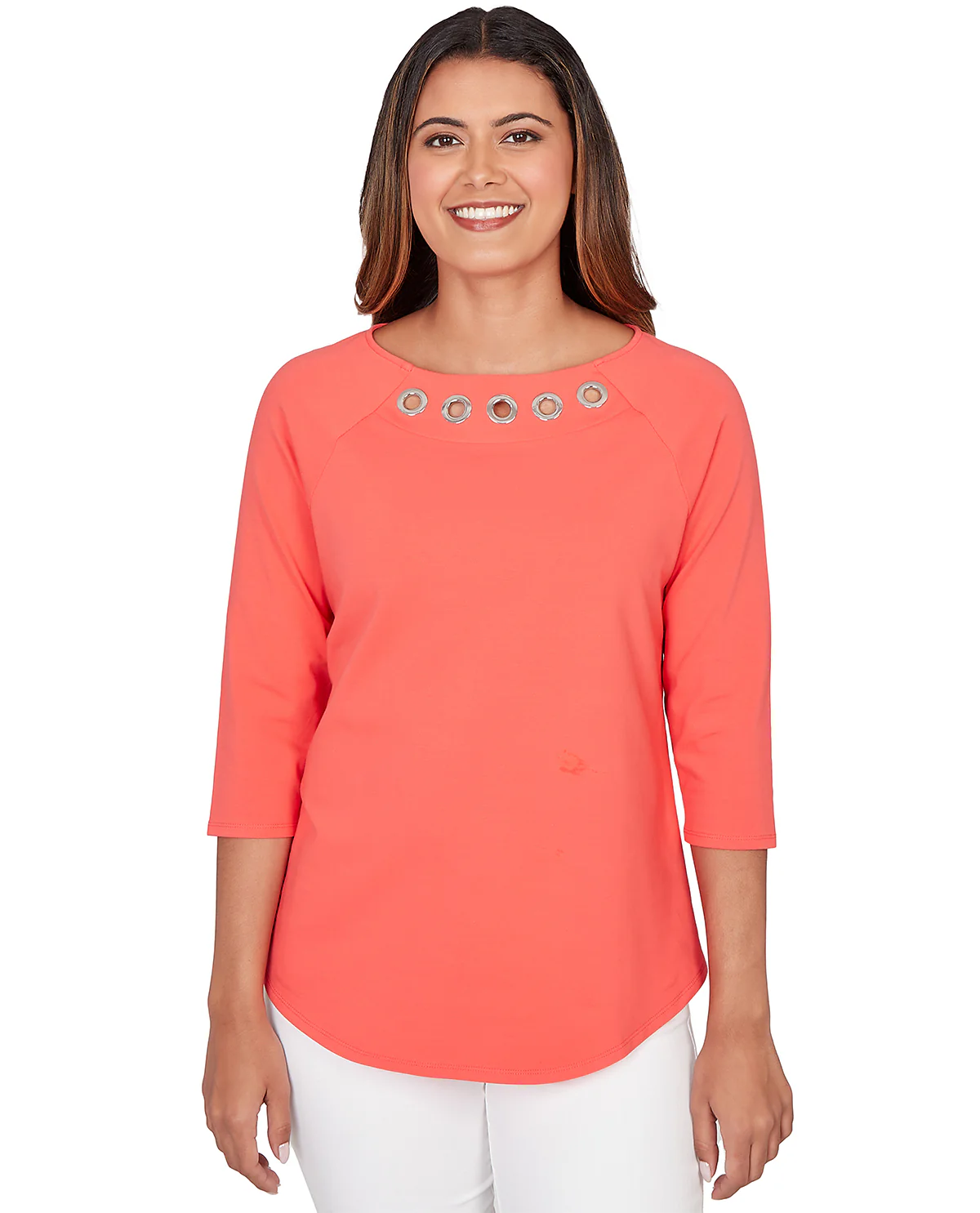 Ruby Road Set Sail 3/4 Sleeve Boat Neck Grommet Top