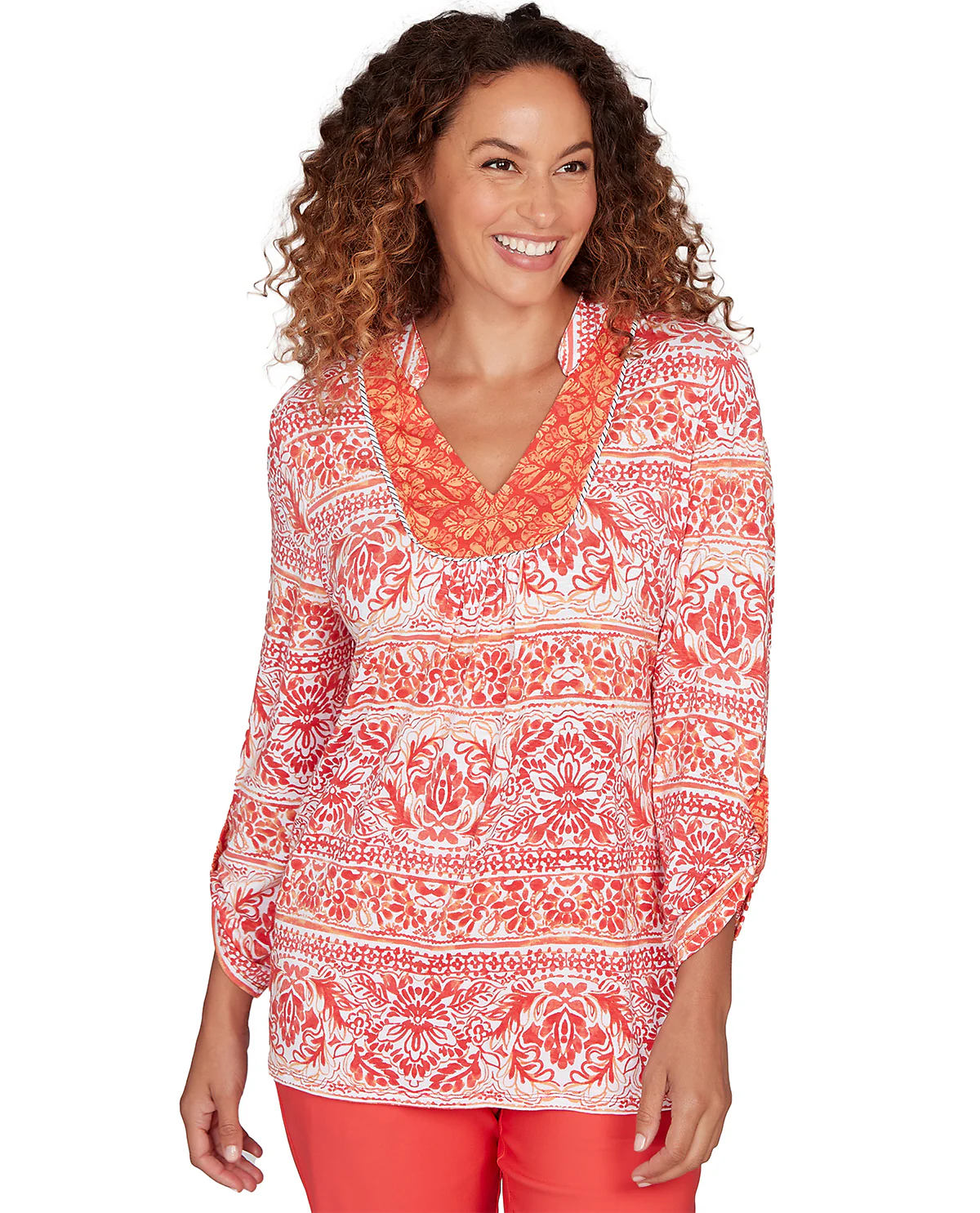 Ruby Road Set Sail 3/4 Sleeve V-Neck Stripe Top