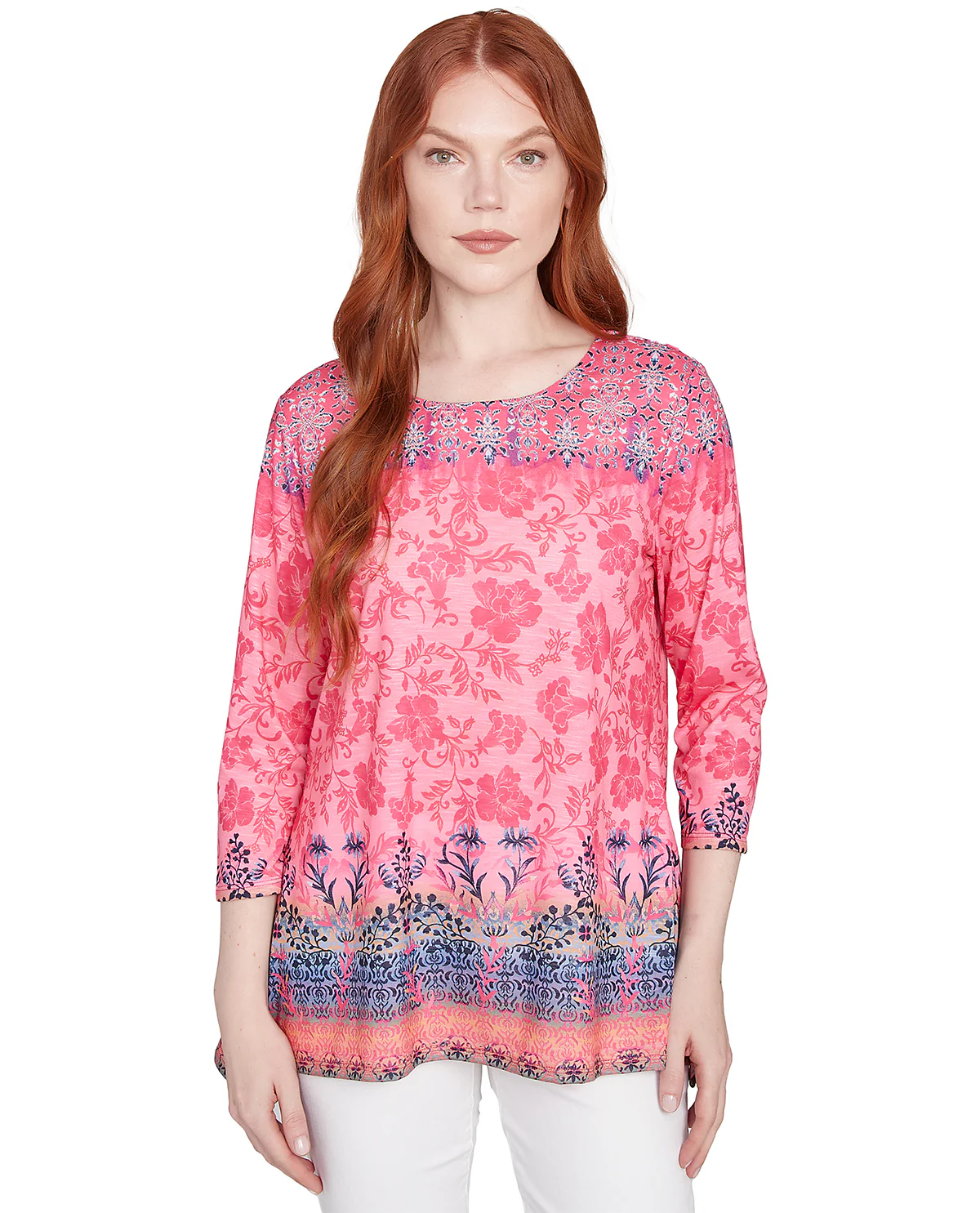 Ruby Road Spring Sublimation Floral Ombre Knit Top