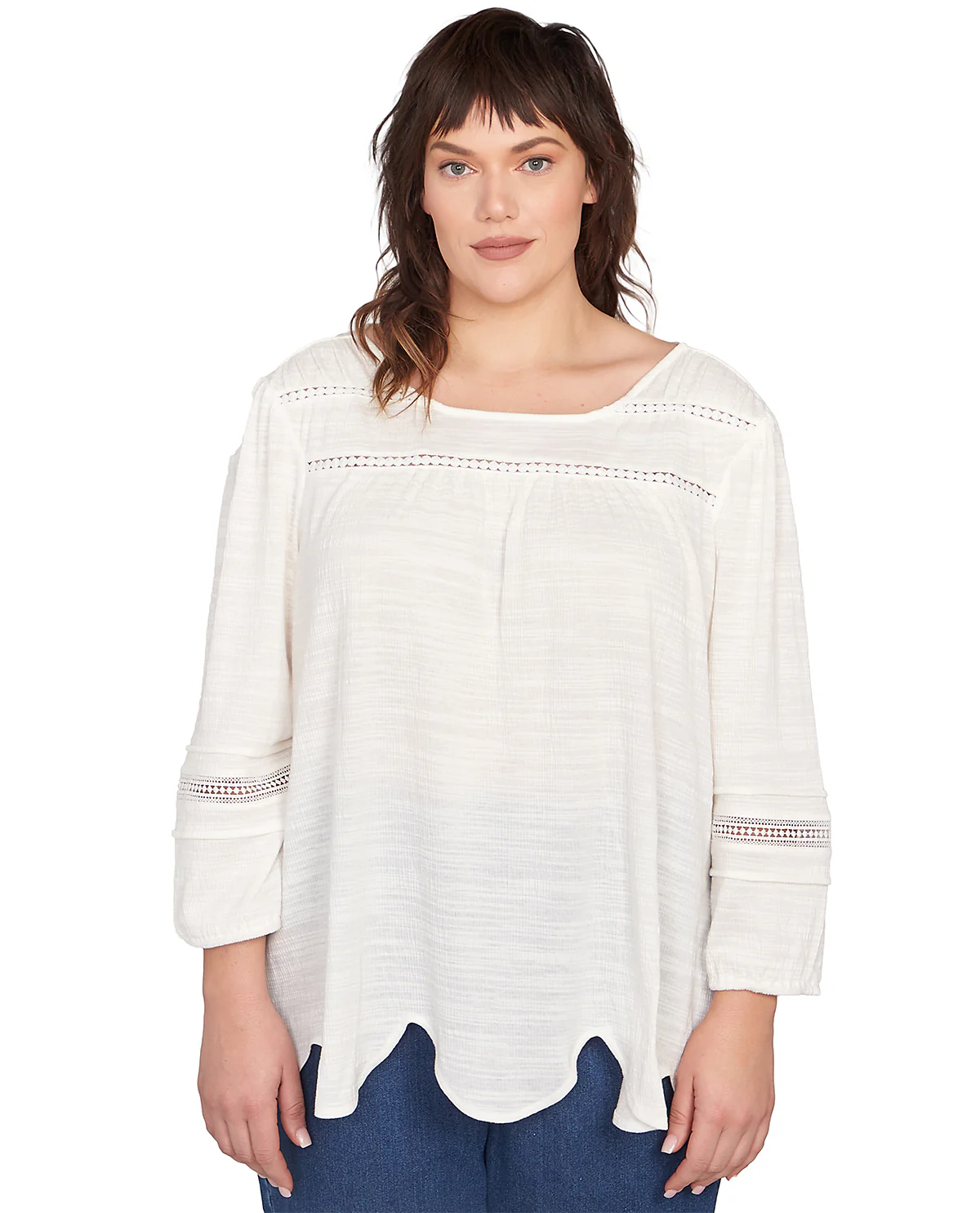 Ruby Road Tropical Oasis Lace Trim Knit Top White