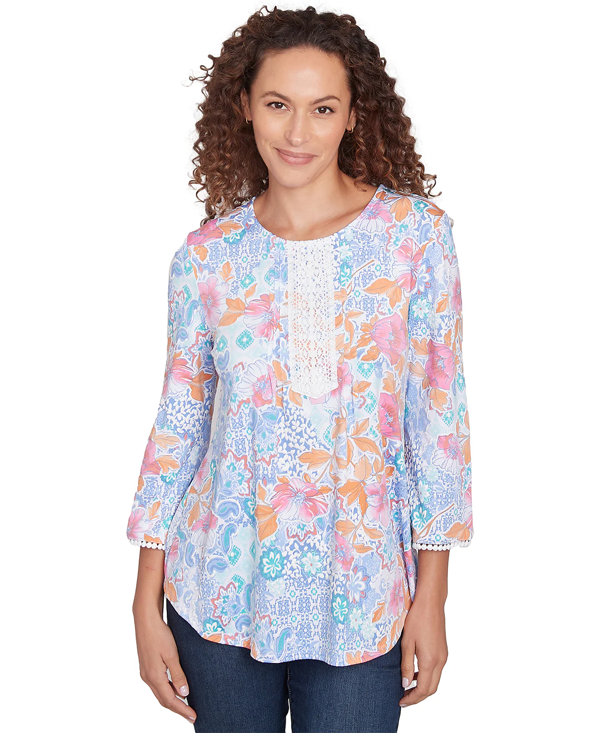 Ruby Road Watercolor Dreams Patchwork Knit Top Periwinkle