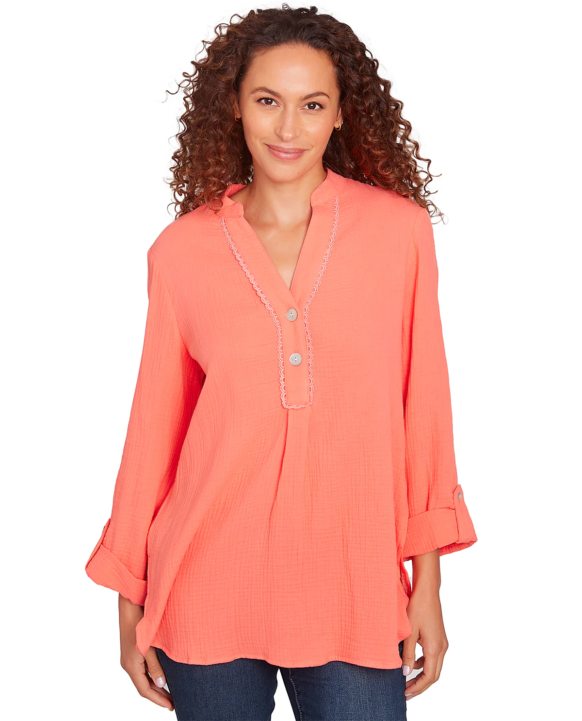 Ruby Road Watercolor Dreams Solid Gauze Top - Image 2