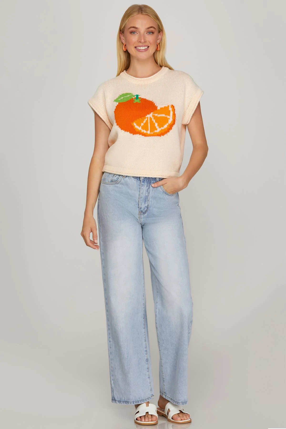 She and Sky Orange Print Sweater