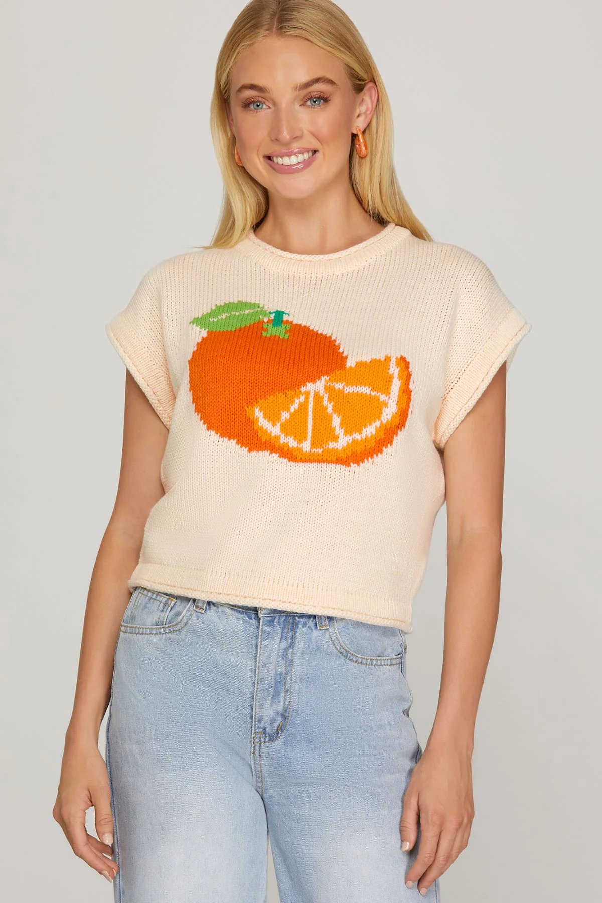She and Sky Orange Print Sweater - Image 2