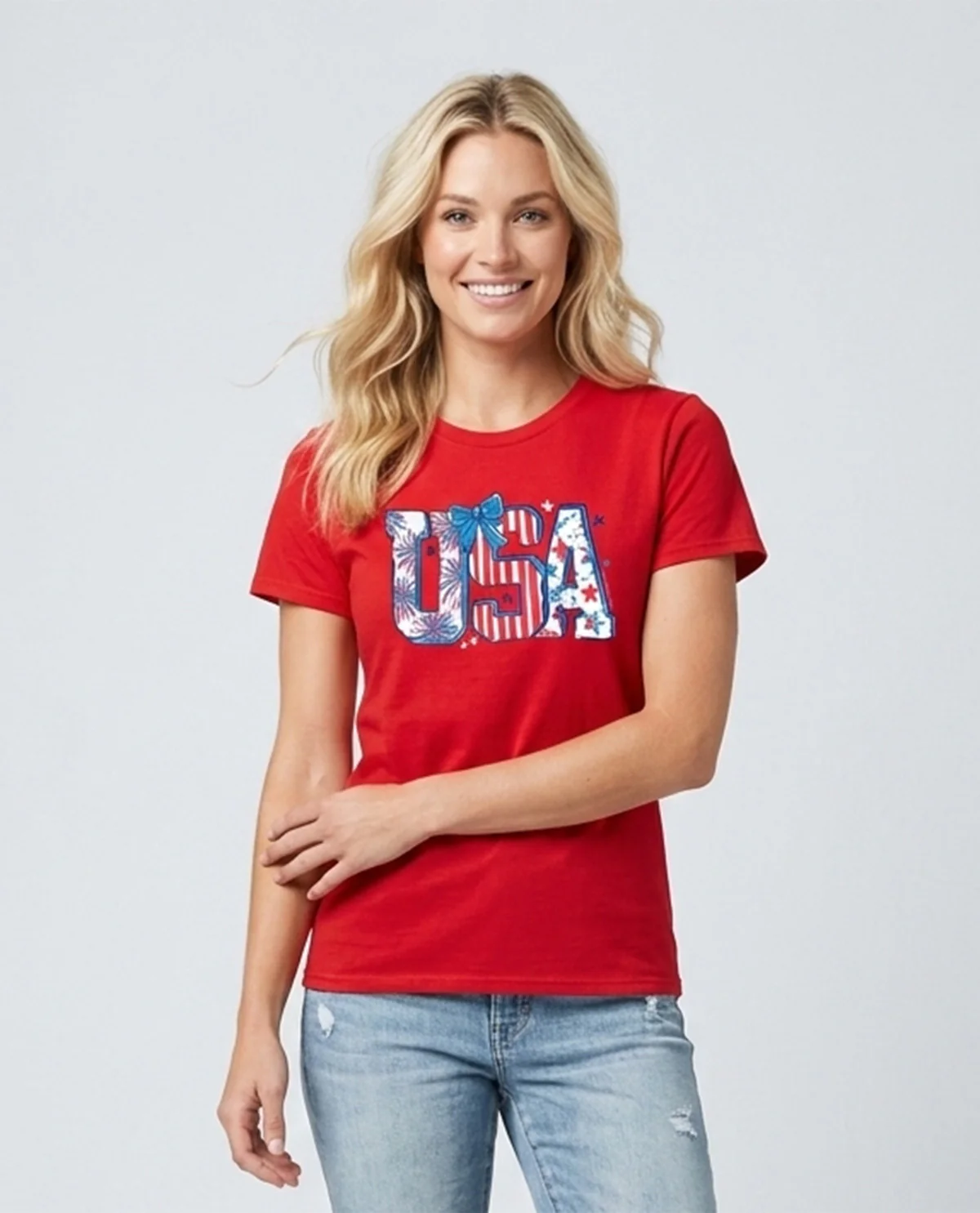 Southern Couture Soft Pattern Letter USA Tee Red
