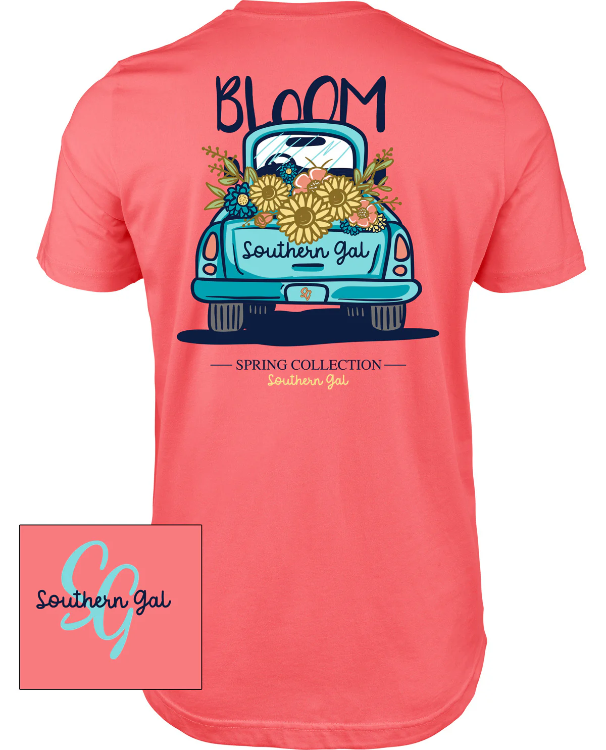 Southern Gal Bloom Short Sleeve Screen Tee Coral