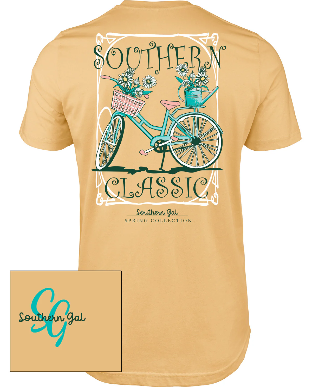 Southern Gal Classic Bicycle  Short Sleeve Screen Tee Yellow Haze