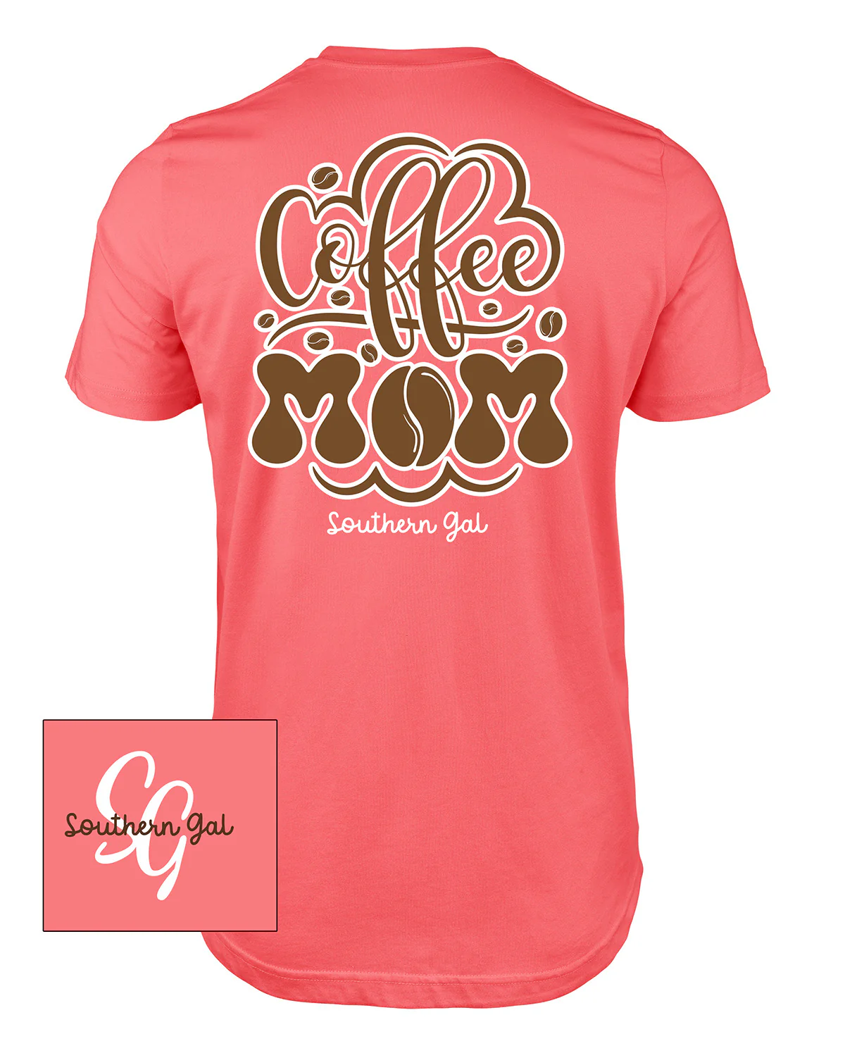 Southern Gal Coffee Mama Short Sleeve Screen Tee Coral
