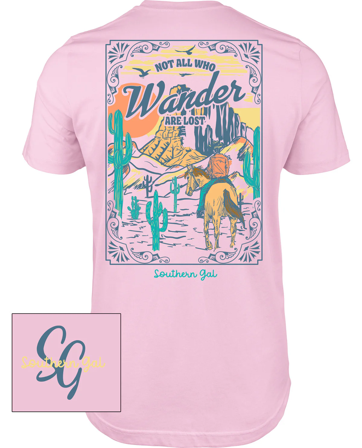 Southern Gal Not All Who Wander Are Lost Short Sleeve Screen Tee Pink