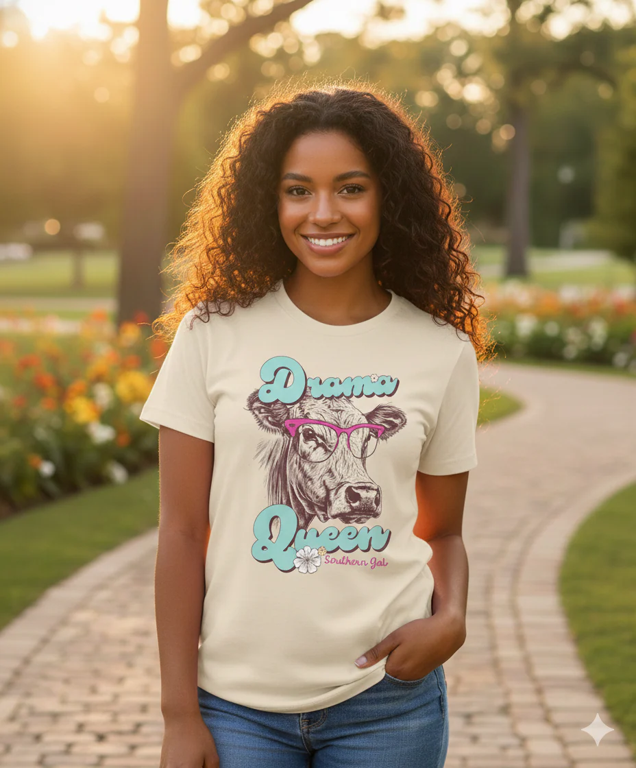 Southern Gal Queen Short Sleeve Screen Tee Natural