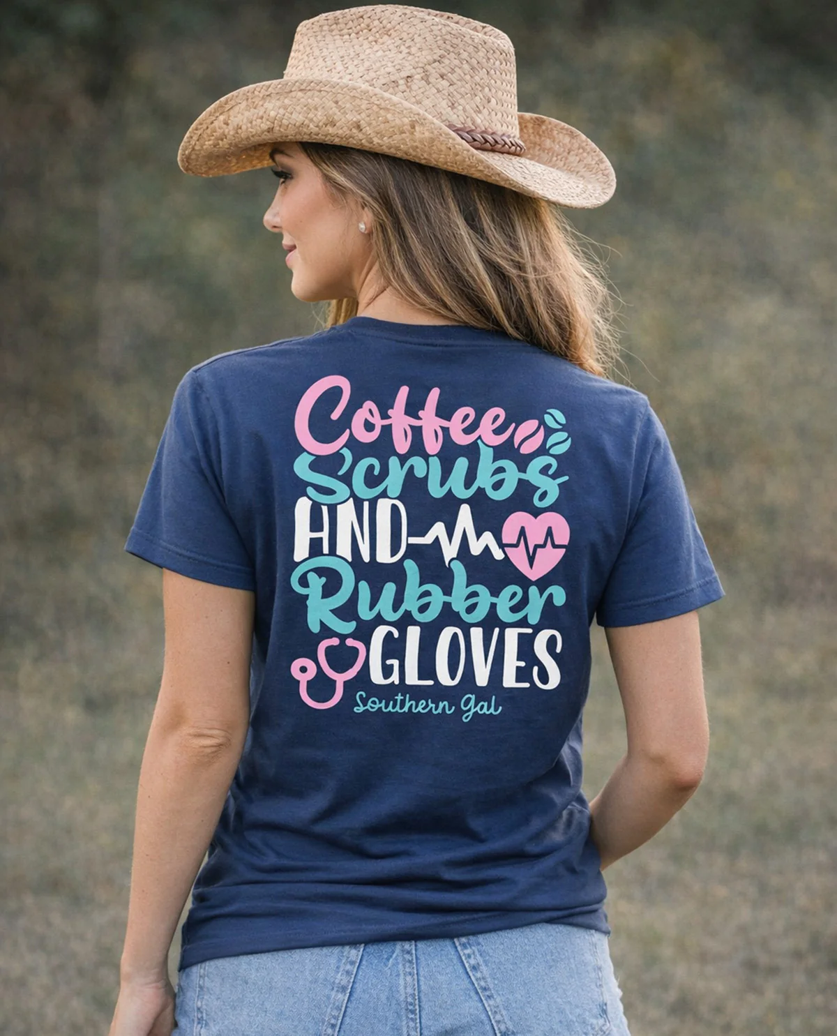 Southern Gal Coffee Scrubs And Rubber Gloves Short Sleeve Screen Tee Navy