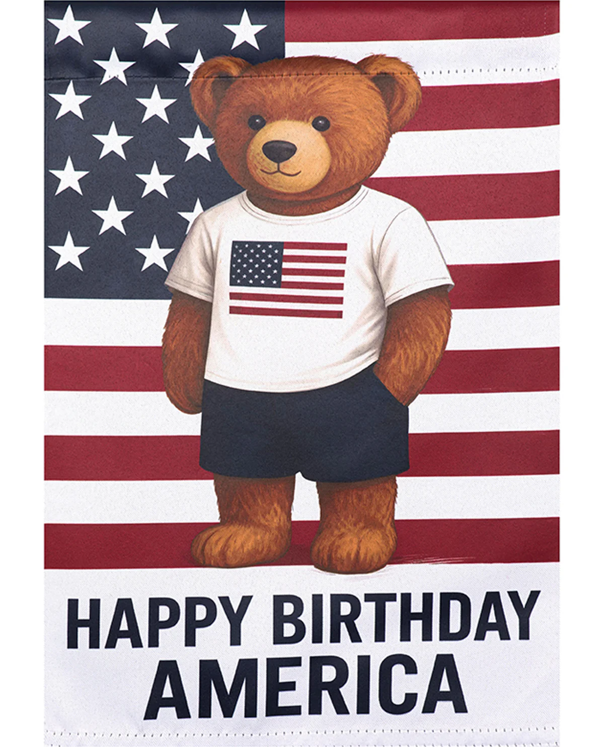 Teddy Bear Happy Birthday America Suede Garden Flag
