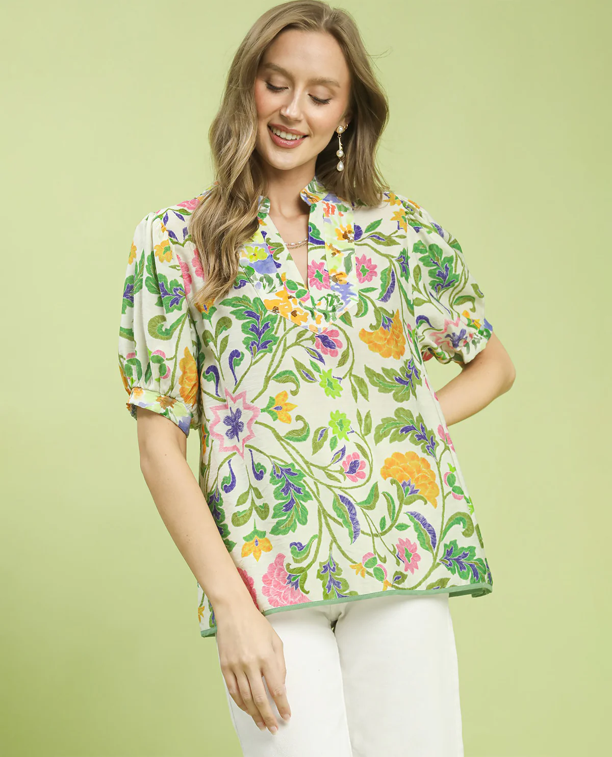 Umgee Abstract Print Top Green Mix