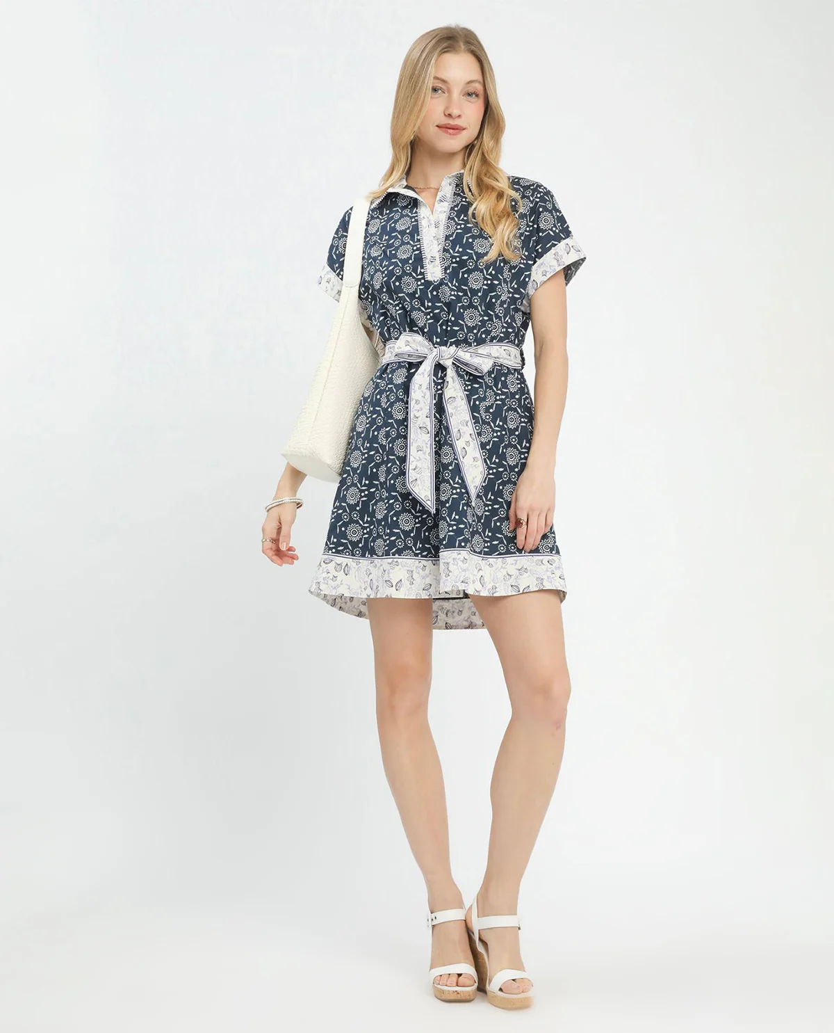 Umgee Dolman Sleeve Polo Mini Dress Navy