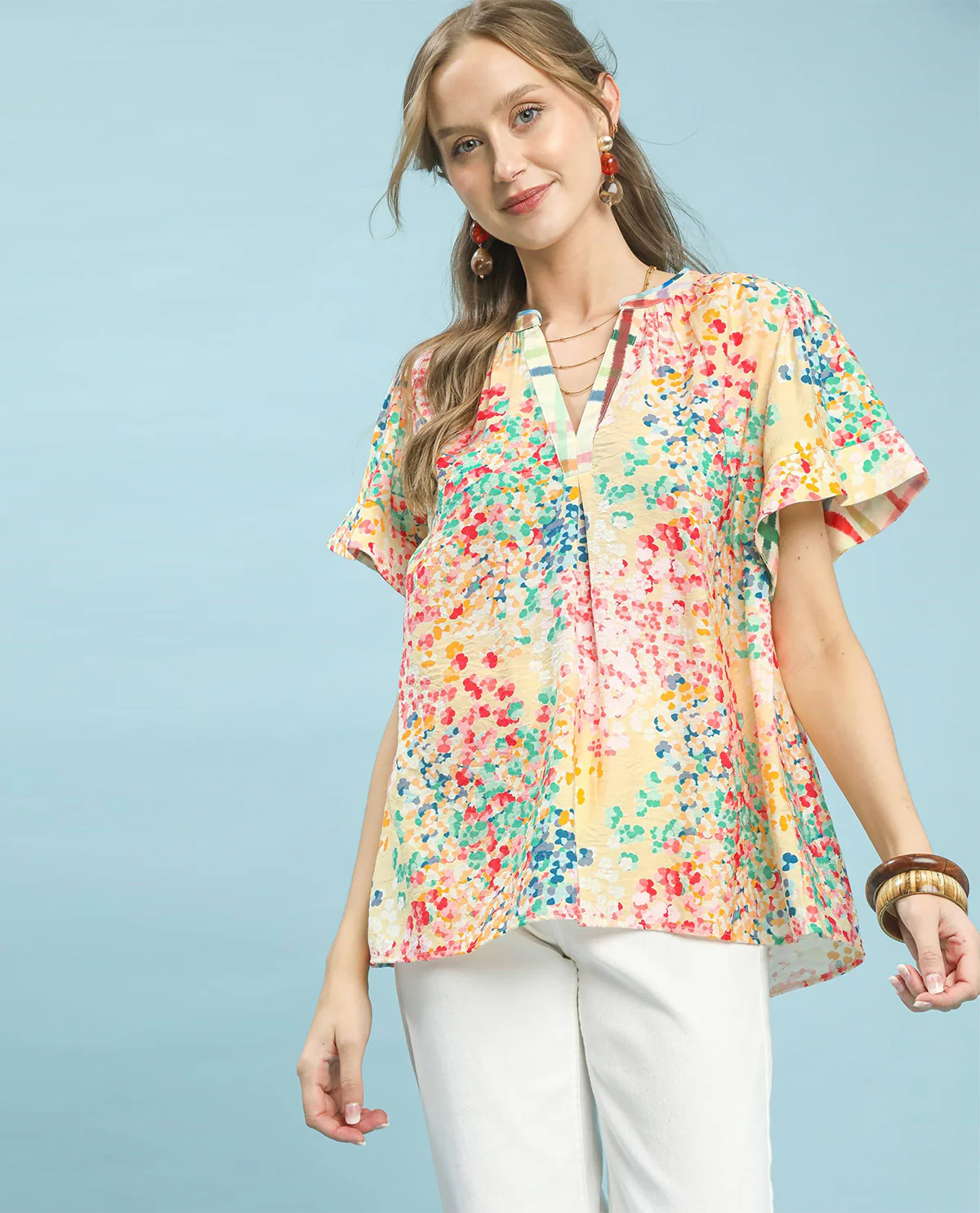 Umgee Mixed Media Top Coral