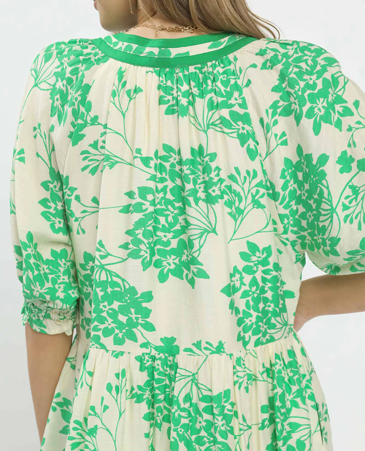 Umgee Print V-Neck Dress With Solid Trim Island Green - Image 2