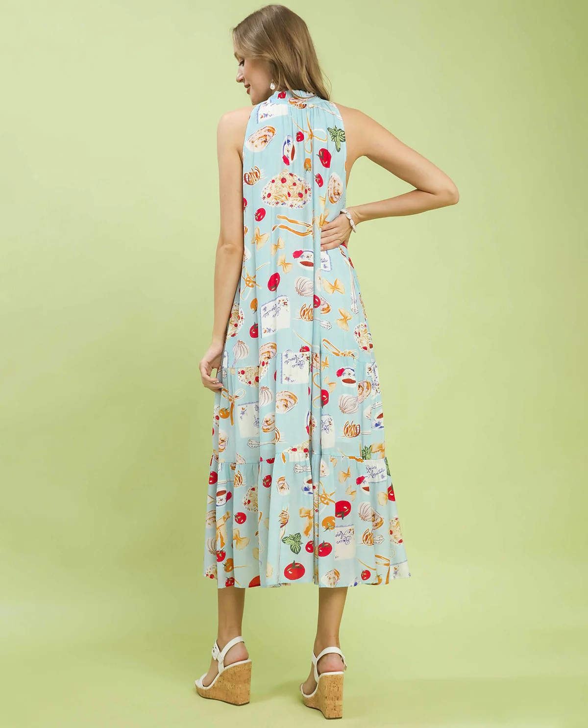 Umgee Print Sleeveless Dress Lt Blue - Image 3