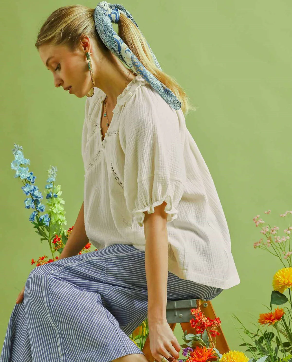 Umgee Solid Gauze Ruffle Trim Top - Image 3