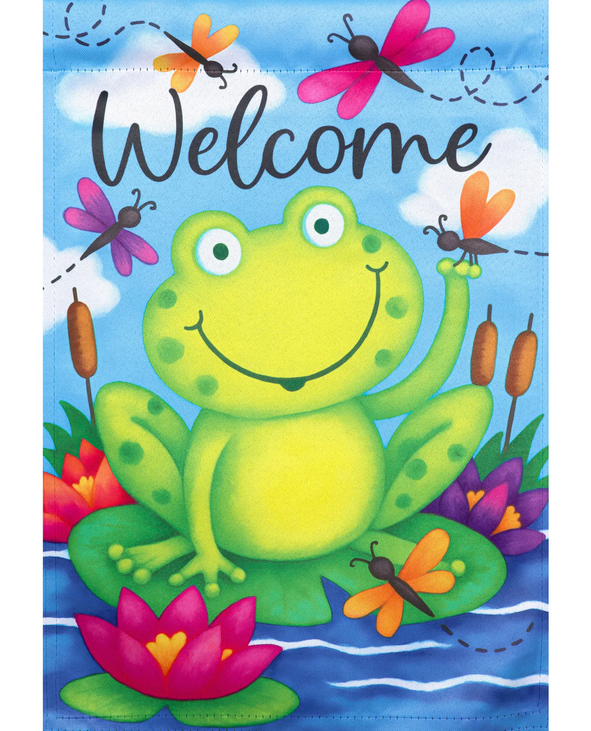 "Welcome" Frog Suede Garden Flag